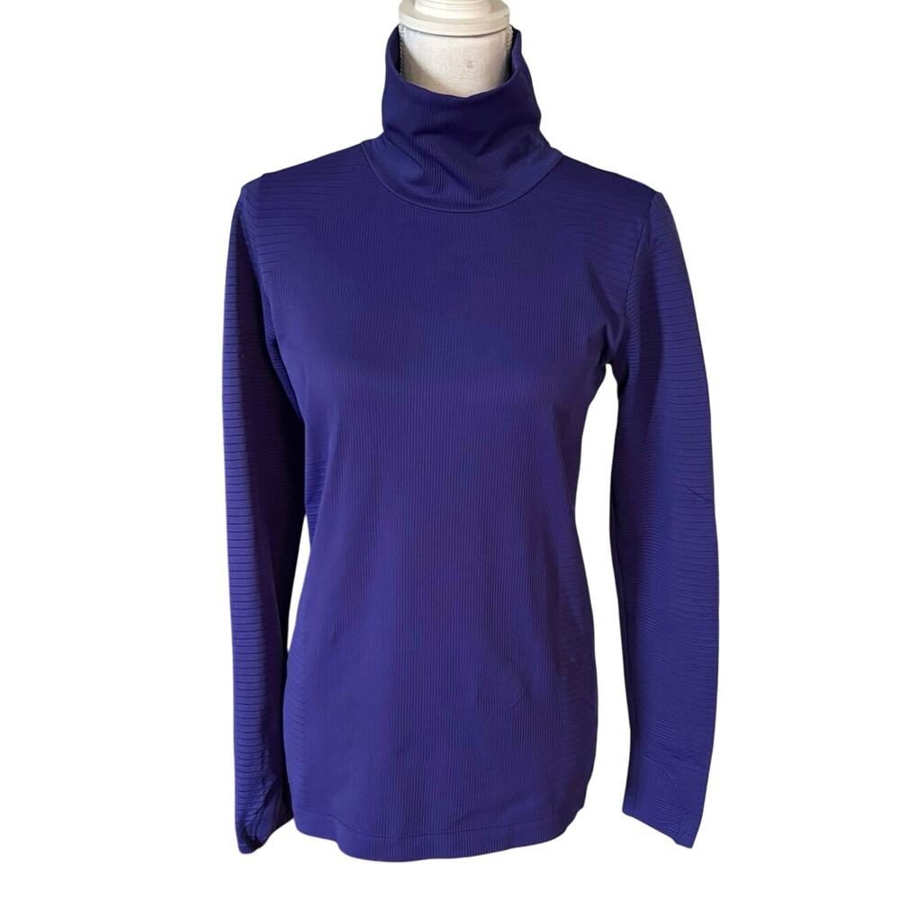 Athleta Size L Flurry Blizzard Seamless Rib Turtleneck Purple Thumbholes